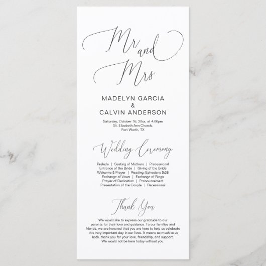 Mijnheer en mevrouw, het moderne programma voor hu programmakaart (Voorkant)