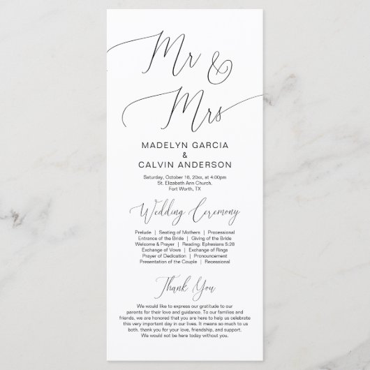 Mijnheer en mevrouw, het moderne programma voor hu programmakaart (Voorkant)