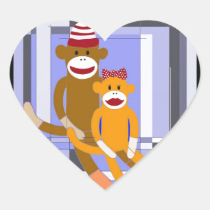 Mijnheer en mevrouw Sock Monkey. Hart Sticker