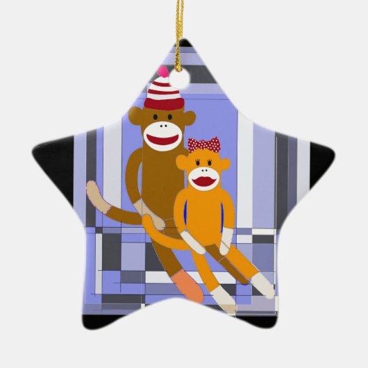 Mijnheer en mevrouw Sock Monkey. Keramisch Ornament (Voorkant)