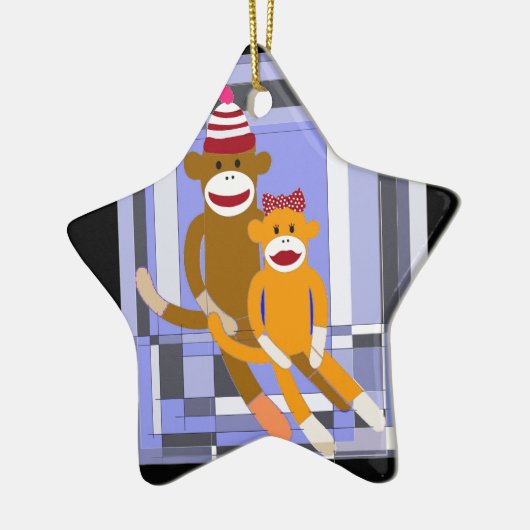 Mijnheer en mevrouw Sock Monkey. Keramisch Ornament (Links)