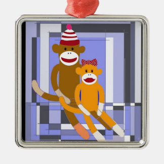 Mijnheer en mevrouw Sock Monkey. Metalen Ornament