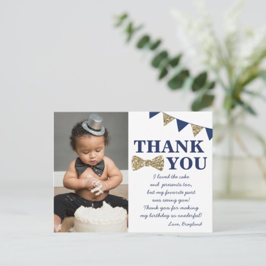 Mijnheer Onederful Blue en Gold Dank u Briefkaart (Staand voorkant)