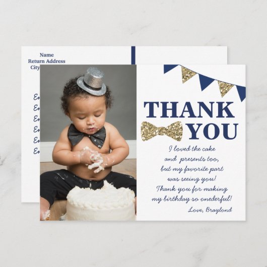 Mijnheer Onederful Blue en Gold Dank u Briefkaart (Voorkant / Achterkant)