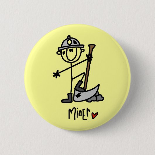 Mijnwerker Stickfiguur Ronde Button 5,7 Cm (Voorkant)