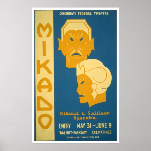 Mikado Gilbert Sullivan 1939 WPA Poster (Voorkant)