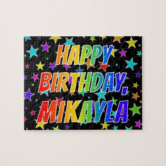 "MIKAYLA" voornaam, geun "HAPPY BIRTHDAY" Legpuzzel (Horizontaal)