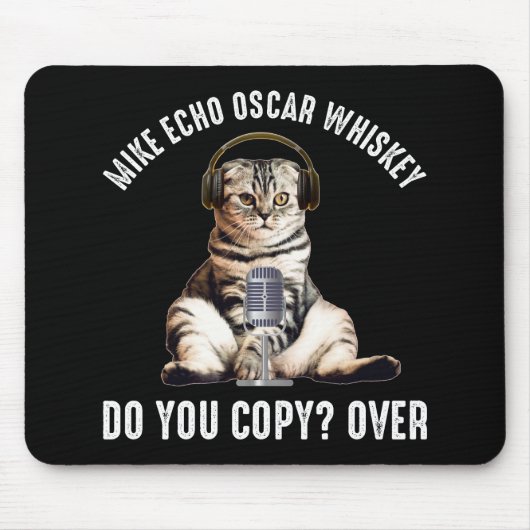 Mike Echo Oscar Whiskey Ham Radio Cat Muismat (Voorkant)