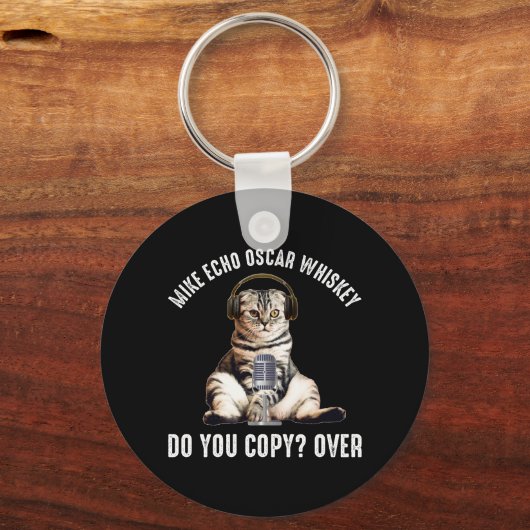 Mike Echo Oscar Whiskey Ham Radio Cat Sleutelhanger (Achterkant)