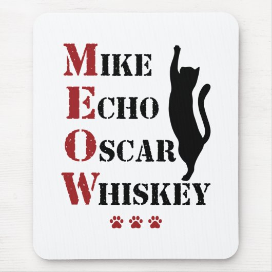 Mike Echo Oscar Whiskey MEOW Cat Muismat (Voorkant)