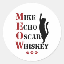 Mike Echo Oscar Whiskey MEOW Cat Ronde Sticker