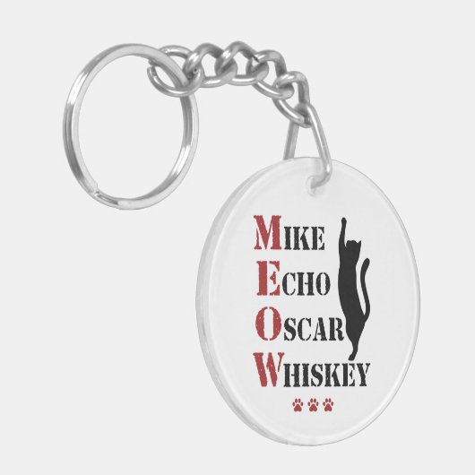 Mike Echo Oscar Whiskey MEOW Cat Sleutelhanger (Voorkant Links)