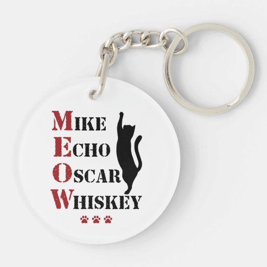 Mike Echo Oscar Whiskey MEOW Cat Sleutelhanger (Achterkant)