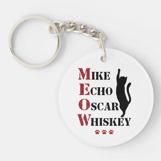 Mike Echo Oscar Whiskey MEOW Cat Sleutelhanger (Voorkant)