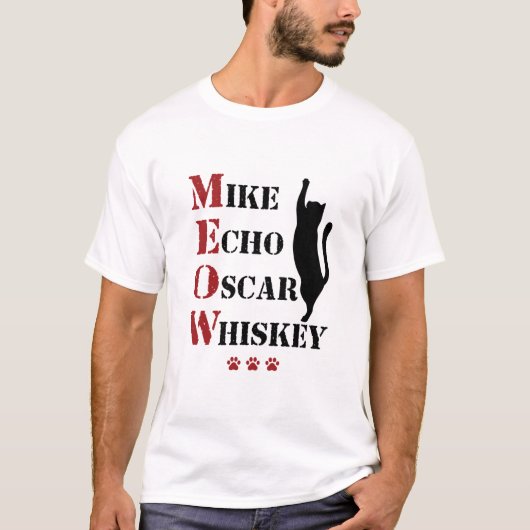 Mike Echo Oscar Whiskey MEOW Cat T-shirt (Voorkant)