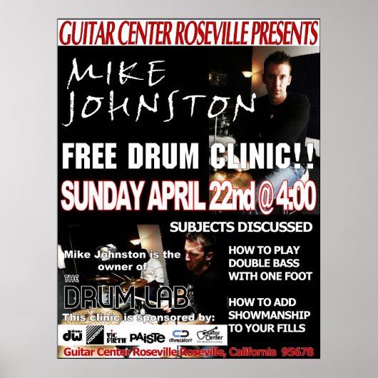 Mike Johnston Clinic, 22 april Poster (Voorkant)