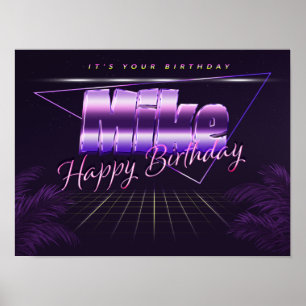 Mike Name Vorname lila retro Poster Geburtstag