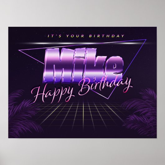 Mike Name Vorname lila retro Poster Geburtstag (Voorkant)