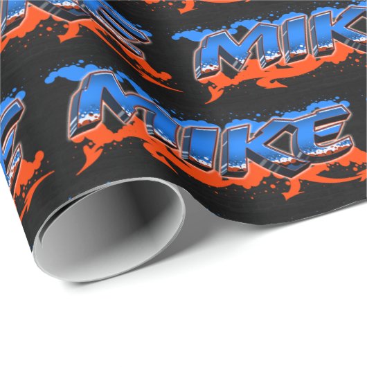 Mike Vorname Name Graffiti blue orange Cadeaupapier (Rol Hoek)