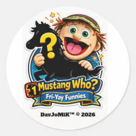 Mikey's Mustang Who? – Fri‑Yay Funnies Badge #1 Ronde Sticker