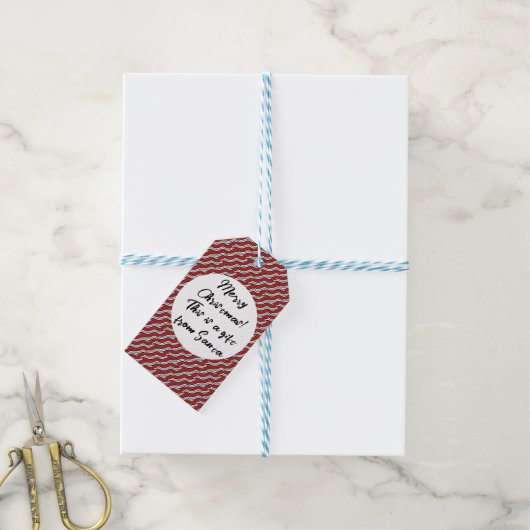 Mikitez roodwitte candycane Christmaspattern Cadeaulabel (Met Touw)