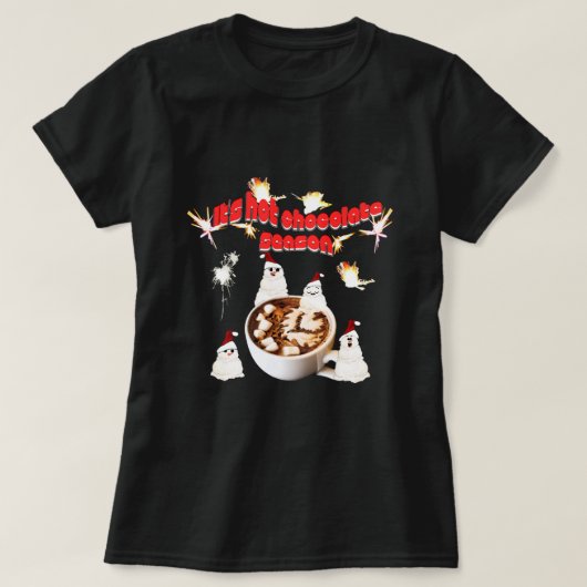 Mikitiez blackfriday sneeuwman warme chocolademelk t-shirt (Design voorkant)