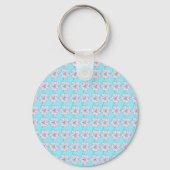 Mikitiez blauw klein wit bloemmotief sleutelhanger (Voorkant)