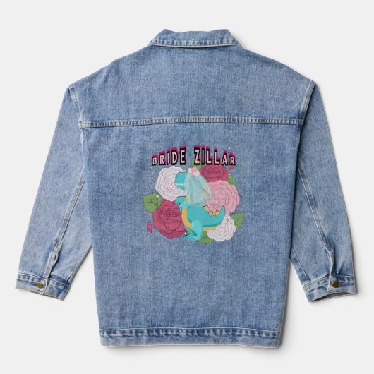 Mikitiez dinosaurus bruid bruiloft team denim jacket (Achterkant)