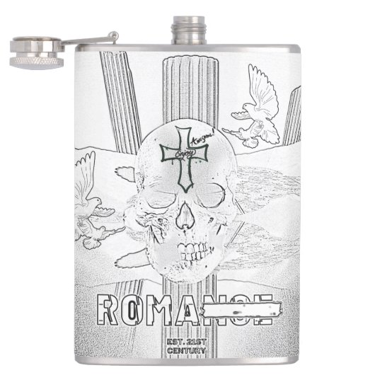 Mikitiez dromer schedel tatto regenboog roos rock heupfles (Geopend)