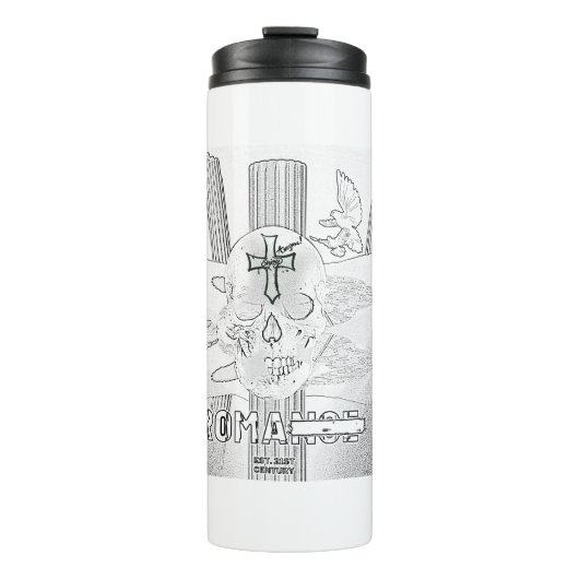 Mikitiez dromer schedel tatto regenboog roos rock thermosbeker (Voorkant)