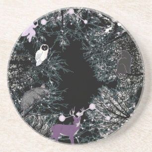 Mikitiez fee magische boom bos uil mol zandsteen onderzetter