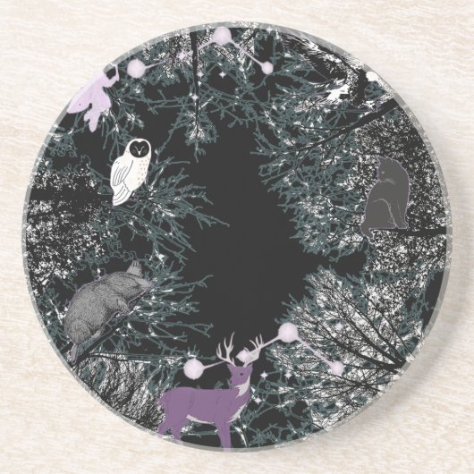 Mikitiez fee magische boom bos uil mol zandsteen onderzetter (Voorkant)