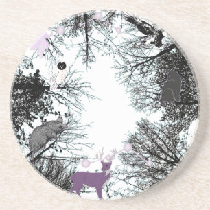 Mikitiez fee magische boom bos uil mol zandsteen onderzetter