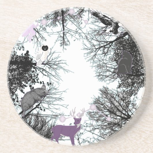 Mikitiez fee magische boom bos uil mol zandsteen onderzetter (Voorkant)