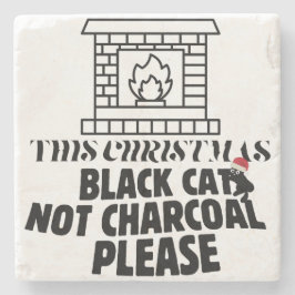 Mikitiez grappige zwarte kat kerst houtskool sint  stenen onderzetter