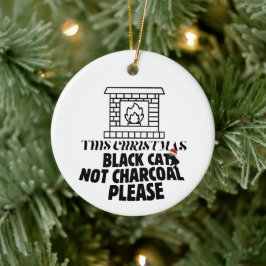 Mikitiez grappige zwarte kat x'mas houtskool kerst keramisch ornament