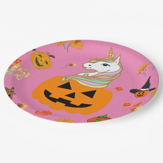Mikitiez halloween eenhoorn spooky oktober herfst papieren bordje (Gekanteld)