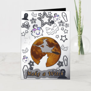 Mikitiez heks wizard halloween fullmoon folie wenskaart