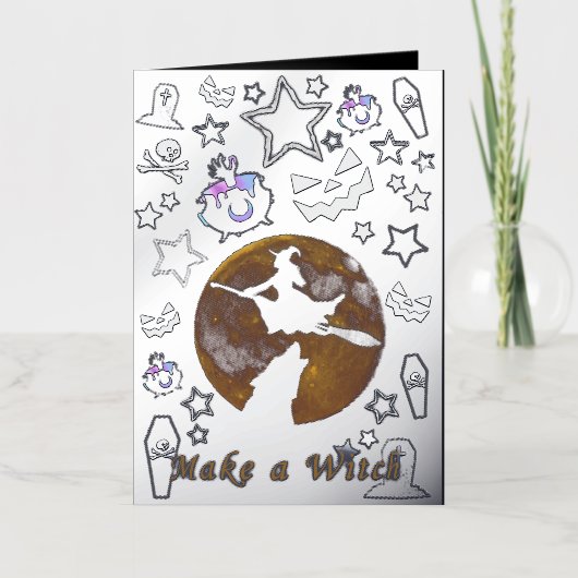 Mikitiez heks wizard halloween fullmoon folie wenskaart (Voorkant)