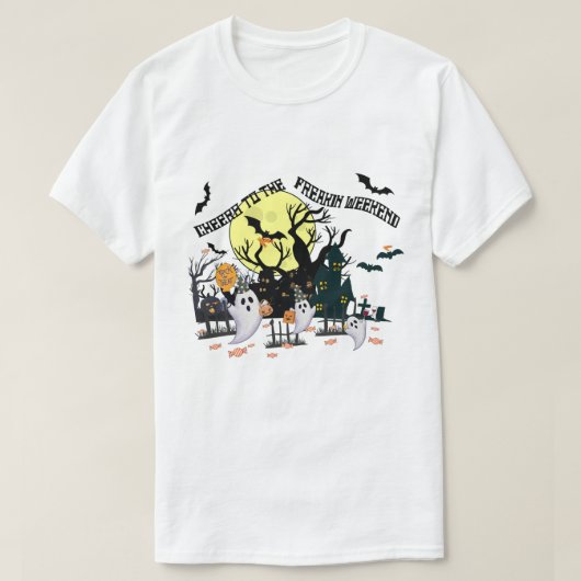 Mikitiez juicht halloweenweekend dracularkasteel t-shirt (Design voorkant)