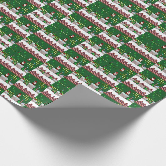 Mikitiez kerst santa snowboard crew pinguïn cadeaupapier (Hoek)