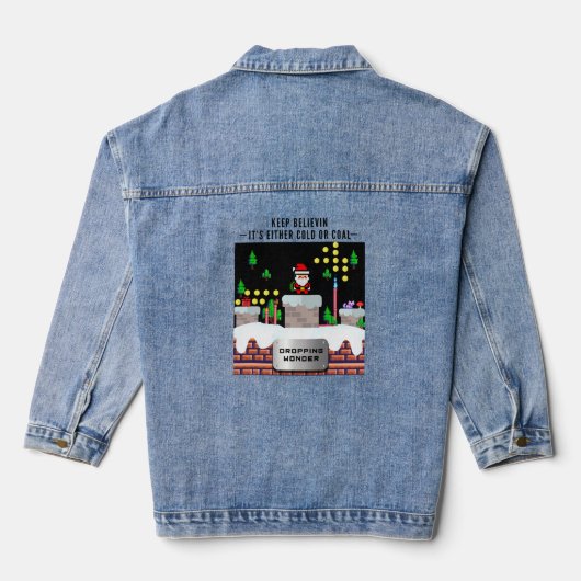 Mikitiez kerst santa snowboard crew pinguïn denim jacket (Achterkant)