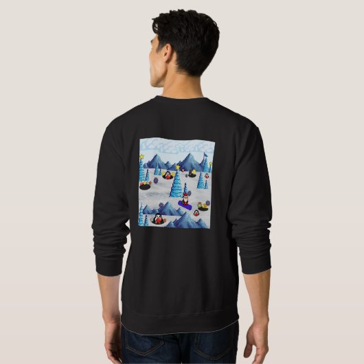 Mikitiez kerst santa snowboard crew pinguïn trui (Achterkant volledig)