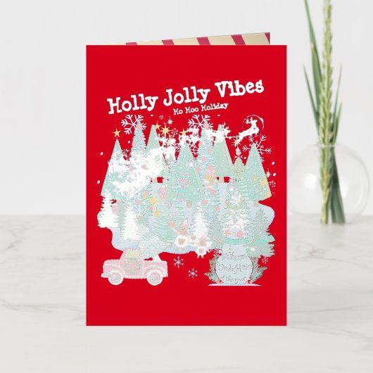 Mikitiez klassiek wit kerst licht jollyholly folie wenskaart (Voorkant)