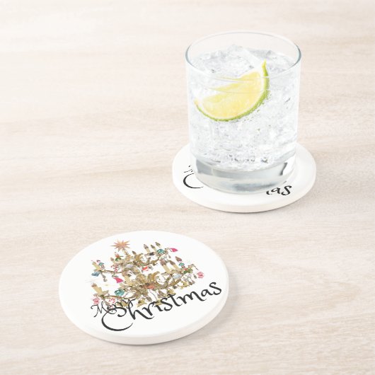 Mikitiez klassiek wit kerst licht jollyholly zandsteen onderzetter (Zijkant)