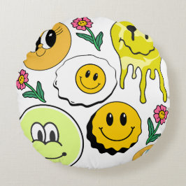 Mikitiez Kussensloop Smileyface geel tuin Rond Kussen