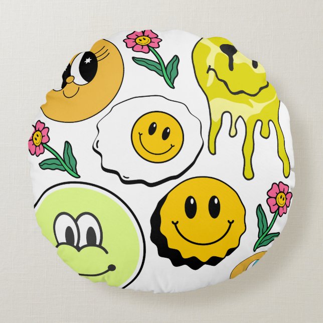 Mikitiez Kussensloop Smileyface geel tuin Rond Kussen (Voorkant)