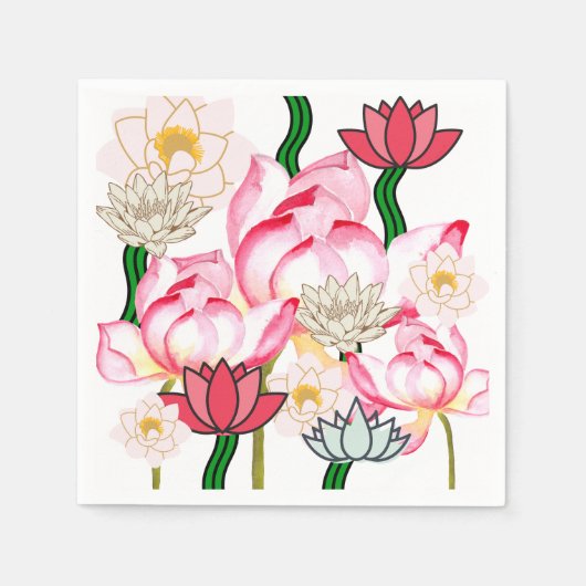 Mikitiez lotus rozen bloementuin servet (Voorkant)