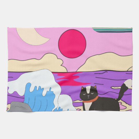 Mikitiez miami meow sunset theedoek (Horizontaal)