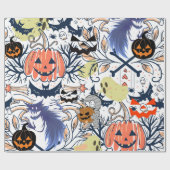 Mikitiez retro halloween ghouls pompoen cadeaupapier (Vlak)